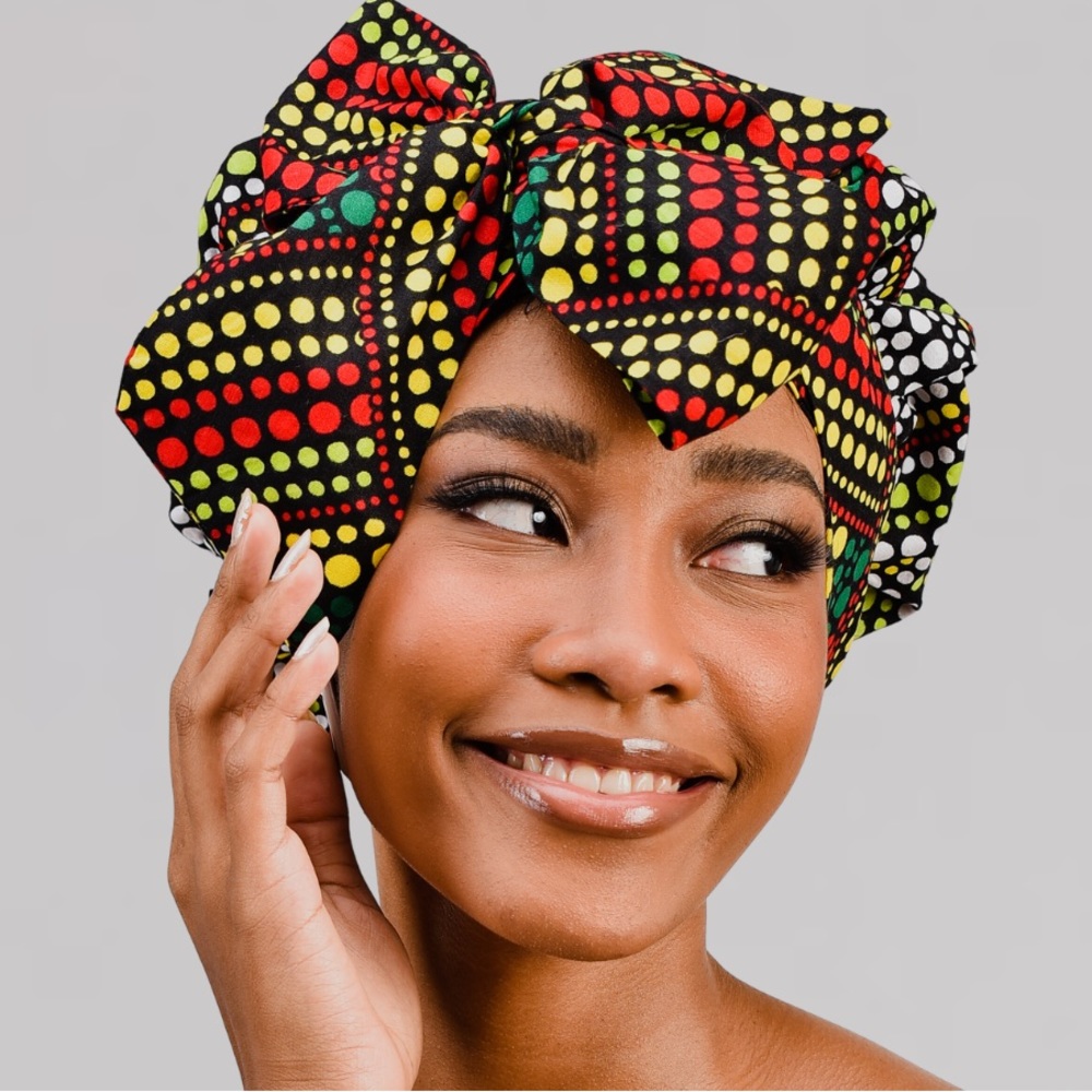 Ankara Satin Bonnet Silk Cap Hair Bonnet for Sleeping, for Women Long Curly hair - Picture 4 of 4